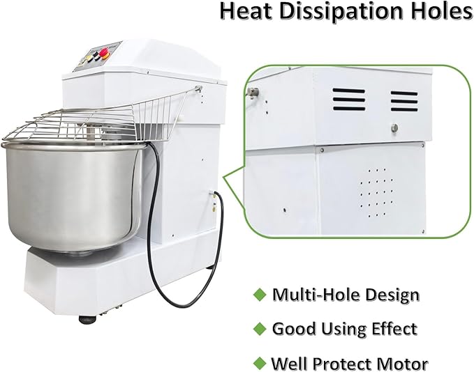 80L Commercial Dough Mixer Spiral Stand Mixer, Dual Speed & Dual Action, Stainless Steel Dough Kneading Machine, 72LB Dry Flour Capacity, for Bakeries Pizzerias, 220V, 3-Phase