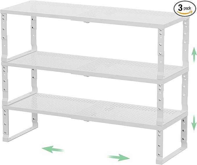 Flat Top Storage Rack - Expandable Countertop Space Saver, Heavy-Duty Steel Construction, Powder Coated Finish for Kitchens, Bathrooms, Workshops or Offices