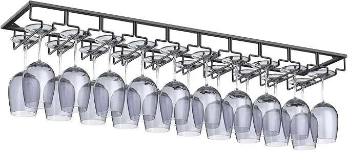 Xverycan Wine Glass Rack Under Cabinet, 10 Row Extreme Large Stemware Hanger, Metal Wine Goblet Holder, DIY Bar Glass Storage Rack for Bar Counter, Kitchen, Screws Included