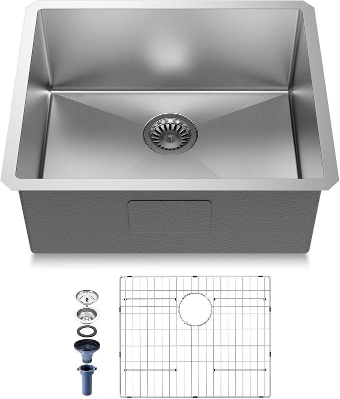 28-Inch Drop in Kitchen Sink Handmade Undermount 16 Gauge 304 Stainless Steel Single Bowl Kitchen Workstation Sink in 10-inch-Depth 28"x19"x10"
