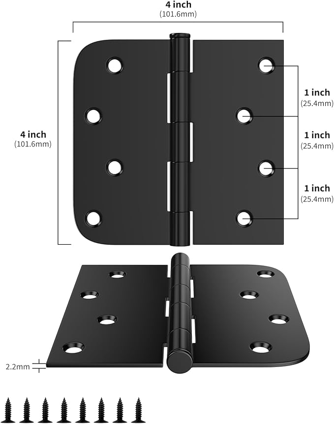 goldenwarm 12 Pack Matte Black Door Hinges 4 x 4 Inch Door Hinge Black Interior Door Hinges with Square & Round Corners Black