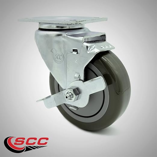 Service Caster Brand Replacement Caster for Uline Caster H-7448SWB-Stainless Steel Swivel Top Plate Caster with 4 Inch Yellow Polyurethane Wheel and Top Lock Brake-Fit Carts and Platform Trucks H-3352