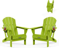 MUCHENGHY Folding Adirondack Chairs Set of 2, Patio Chairs, Lawn Chairs, Outdoor Chair, Adirondack Chair Plastic, Fire Pit, Weather Resistant with Cup Holder for Deck, Backyard, Garden(Lemon Green)