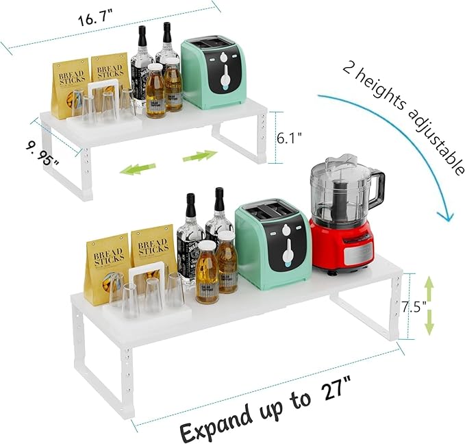 Expandable Stackable Spice Rack Organizer for Kitchen Cabinet,Adjustable Counter Shelf, countertop, Pantry,Cupboard,Bathroom,Bedroom(1Pack/White/Large)
