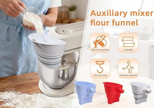 Counte Flour Funnel Silicone for Kitchen Aid Standing Mixer,New Flour Funnel-Stand Mixer for Kitchen Aid Artisan Ksm150 5-Quart Tilt-Head Stand Mixer,Enables Guided Pouring (White)