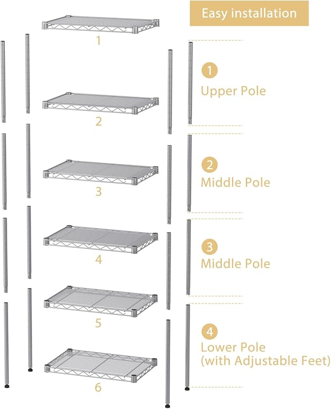 Small 5 tire Shelves Storage Wire Shelving Unit Metal Shelf Adjustable Organizers Storage Shelving for Bathroom Laundry Room Kitchen Pantry10”D x 16”W x 60.2”H Silver