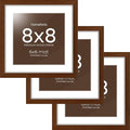Homeforia 8x8 Picture Frame Brown, High-End Dark Oak 8 x 8 Square Brown Wood Frame with Mat 6 by 6 for Art, 8by8 Wooden Walnut Poster Frame Matted to 6x6 inch Photo, Tempered Glass, Wall Kit, Set of 3