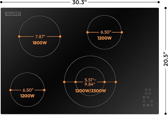 Empava 30 Inch Electric Ceramic Cooktop Built-in, 4 Radiant Burners, Dual Zone Heating, Touch Control, Child Lock, Stop & Go Pause Function, ETL Certified, Smooth Glass Surface
