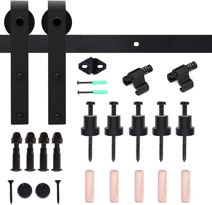 CCJH 8.2FT Single Sliding Barn Door Hardware Kit Black Basic Roller Carbon Steel Hanger Flat Track System for Closet Kitchen 1 Door 49 inch Wide