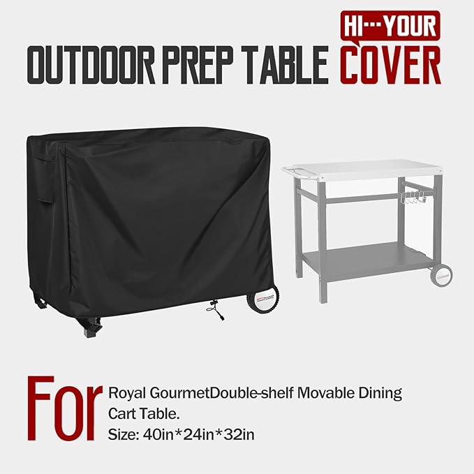 40" Outdoor Prep Table Cover – Fits Royal Gourmet Double-Shelf & Keter Unity 32" Portable Cart – Waterproof 420D Heavy Duty BBQ Bar Cart Cover, Fade Resistant with Vents (Black)