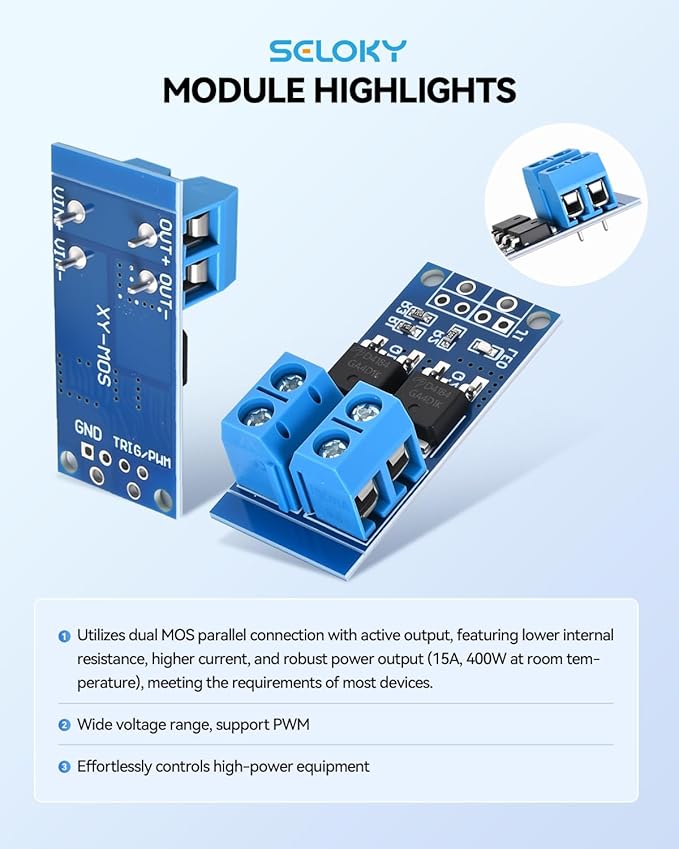 3PCS Dual High-Power MOSFET Trigger Switch Drive Module 0-20KHz PWM Adjustment Electronic Switch Control Board Motor Speed Controller Lamp Brightness Control, DC 5V-36V 400W, 15A (Max 30A)