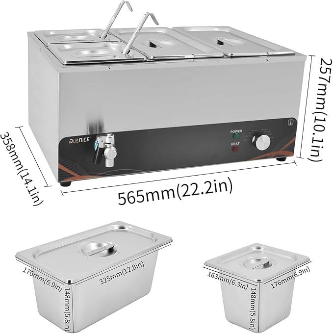 Commercial Food Warmer, 4 Pan 25QT Bain Marie Stainless Steel Electric Food Warmers, 1500W Buffet Warmer Soup Warmer with Temperature Control, Tap, Soup Spoon, for Catering Parties Restaurants