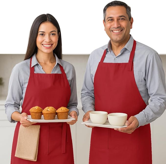 Native Fab Kitchen Apron 2 Pack - 100% Cotton Adjustable, Durable Apron with Pockets, Perfect for Cooking, Baking, Grilling