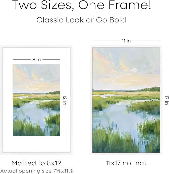 Homeforia 11 x 17 Picture Frame White, High End Metal 11x17 Poster Frames with Mat 8x12 for Photo, 11 x 17 White Frame Matted to 8 x 12 inch Print, 17x11 Thin Frame, Tempered Glass, Wall Kit, Set of 1