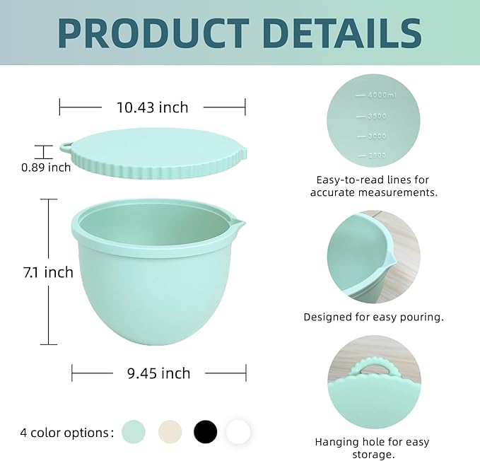 5 Pack Muticolor Silicone Liners with Lids for KitchenAid Tilt-Head 5 Qt Mixers, Kitchen Helper Silicone Liners for Baking and Cooking, Mixer Parts & Accessories, Not for Bowl-Lift Models
