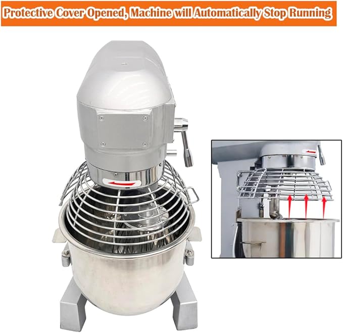 Commercial 3in1 Food Mixer 20L Dough Mixer 3 Speeds Adjustable, with SUS304 Bowl/Dough Hook/Whisk/Beater, Stand Electric Food Flour Mixing Kneading Machine