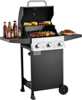 VEVOR Gas Grill, 3 Burner Propane Gas Grill with Spacious 338 SQ.In Grilling Area, Carbon Steel Enamel Grates, Outdoor 36,000 BTU Patio Garden BBQ Grills with Foldable Side Shelves, Carbon Steel