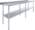 AmGood Stainless Steel Work Table with 1.5" Backsplash | Metal Kitchen Food Prep Table | NSF (96" Long x 24" Deep)