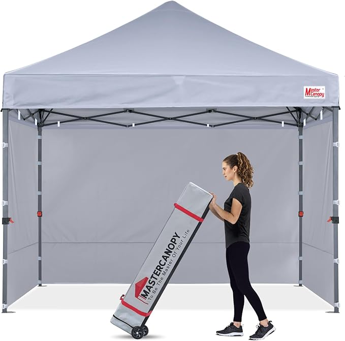 MASTERCANOPY Heavy Duty Pop-up Canopy Tent with Sidewalls (8x8,Gray)