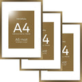 Homeforia A4 Picture Frame Bronze, High End Metal 8.3 x 11.7 inch Brass Poster Frames with Mat 5.8 by 8.3 Print, A4 Frames Matted to A5 Photo, 8.3x11.7 Wall or Tabletop Frame, Tempered Glass, Set of 3