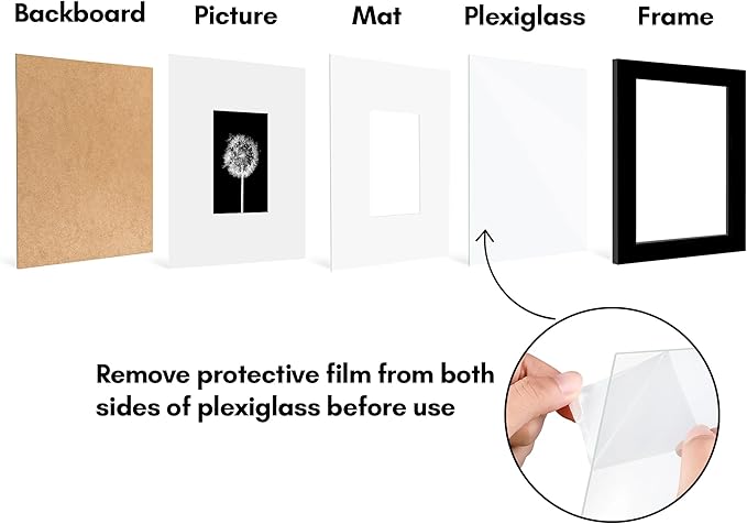 Americanflat 5x6 Picture Frame with Polished Plexiglass - Set of 5 - Use as 2x3 Frame with Mat or Display 5x6 Photo Without Mat - Galleria Collection - Picture Frames for Tabletop and Wall - Black