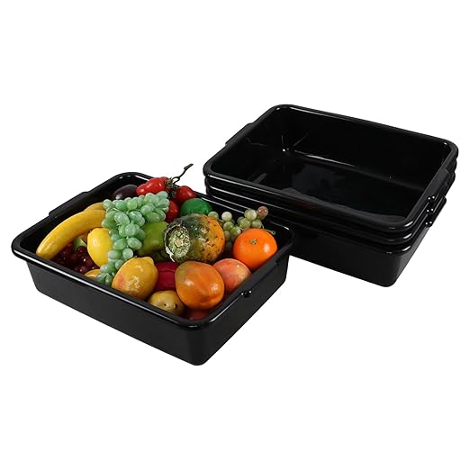 13 L Commercial Bus Tubs, Plastic Commercial Utility Bus Bin, 4 Packs, Black