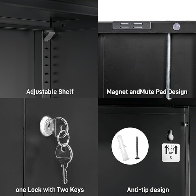CJF Metal Storage Cabinet, 36" H Locking Storage Cabinet with Shelves and Doors, Metal Cabinets for Home Office, Garage, Utility Room and Basement (Black)
