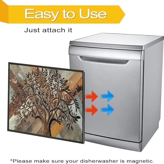Stainless Steel Tree of Life Dishwasher Cover for Front, Wooden Door Refrigerator Cover Skin Decor, Birds Dishwasher Panel Decal, Ordinary 23" x 17"