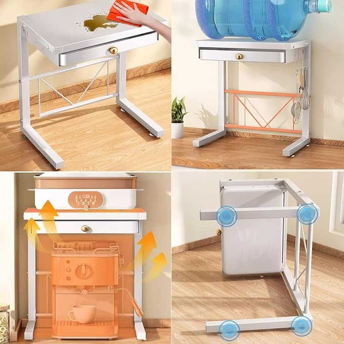 2-Tier Microwave Oven Rack, Kitchen Storage Rack with Drawer, Adjustable Microwave/Toaster Shelf, Freestanding Microwave Oven Stand Rack, for Microwa