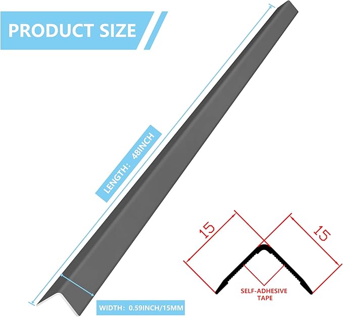 10pcs 48"L*0.59"W Aluminum Self-Adhesive Wall Corner Protectors, Wall Furniture Bumper, Safety Baby Proofing Corner Cushion Table Edge，Wide Coverage and Easy to Install - Black
