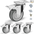 4 inch Caster Wheels, Casters Set of 4 Heavy Duty - CLOATFET Locking Swivel Casters with Brake (Top Plate), Non Marking Grey TPR Rubber Castor Wheels for Cart Furniture Workbench