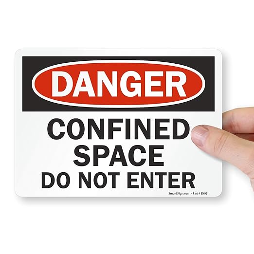 SmartSign (Pack of 4) 5 x7 inch “Danger - Confined Space, Do Not Enter” OSHA Sticker Labels, 5 mil Laminated Polyester with SuperStick Adhesive, Red, Black and White, Made in USA