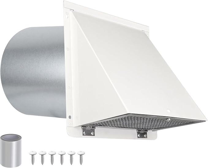 12 Inch Hooded Wall Vent with Screen and Damper,Outdoor Wall Exhaust Cover Cap Dryer Vent Cover for Duct HVAC Dryer AC Range Hood Exterior Cooling Ventilation and Outside Air Exhaust,Galvanized Steel
