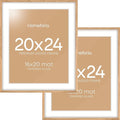 Homeforia 20x24 Picture Frame Wood, High End Natural Oak 20x24 Frame Matted to 16x20 Photo, 20 x 24 Light Wooden Poster Frames with Mat 16 by 20, 24by20 Thin Frames, Tempered Glass, Wall Kit, Set of 2