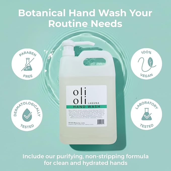 OLIOLI Botanical Hand Wash 128oz Refill | Gentle, pH-Balanced Liquid Hand Soap with Aloe | Hydrating Cleanser for Soft, Refreshed Skin | Coastal-Inspired Luxury Hand Wash for Daily Use