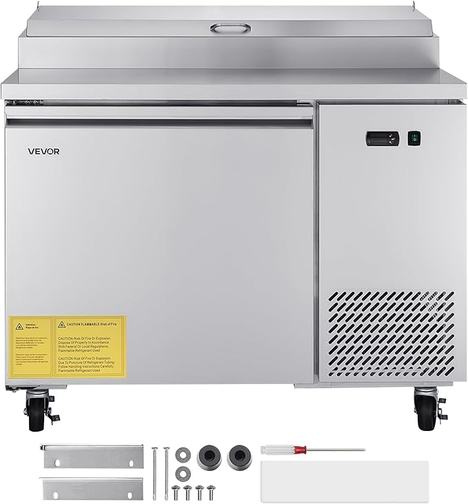 VEVOR Commercial Refrigerator, 44" W Pizza Prep Refrigerated Table, 19.3" Ultra Wide Countertop Food Prep Cooler, 11 Cu.Ft Single Door Salad Prep Fridge, 6 Pans Pizza Make Worktop with Cutting Board