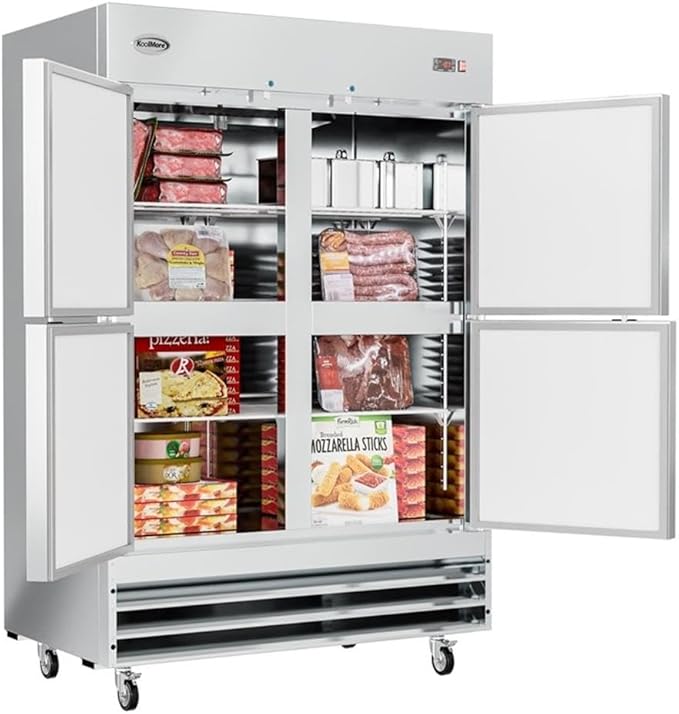 Pemberly Row 54" Commercial Stainless Steel Half Door Reach-in Freezer in Silver