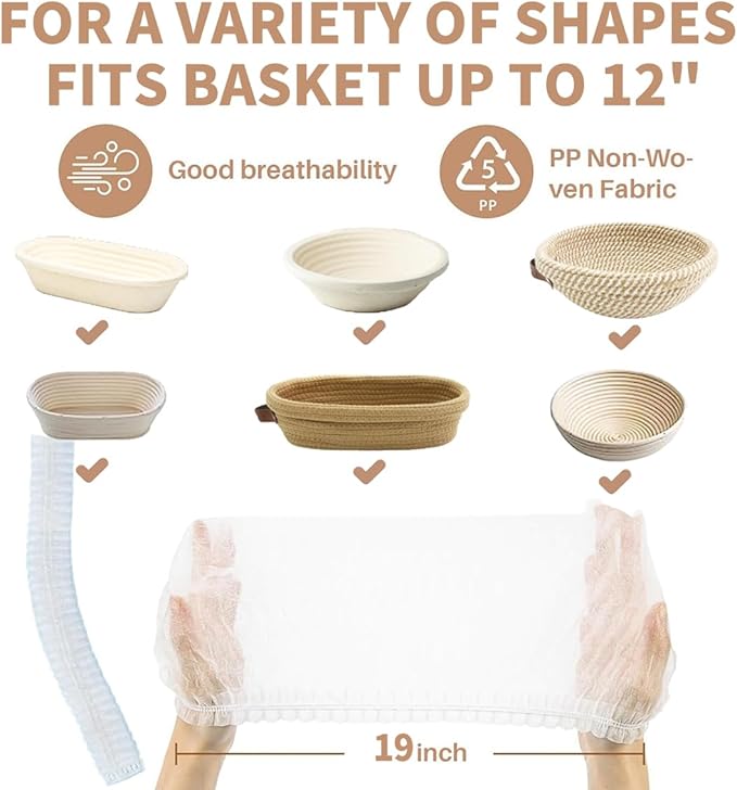 50 Pcs Banneton Liner,Banneton Bread Proofing Basket Non Woven Liners Non-Stick Dough,Bread Proofing Cover,Elastic Banneton Basket Liner,Sourdough Bread Baking Supplies