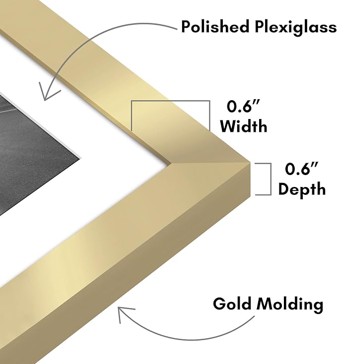 Americanflat 13x19 Picture Frame with Polished Plexiglass - Set of 5 - Use as 11x17 Frame with Mat or Display 13x19 Photo Without Mat - Galleria Collection - Picture Frames for Wall Display - Gold