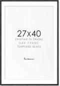 27x40 Black Wood Picture Frame, 27 x 40 Poster Frame for Wall - Solid Oak Wood & Tempered Glass, Rustic Wood 27 by 40 Frames, 27x40 Picture Frame Matted to 24x36, Large Art Frames 27 x 40, 1 Pack