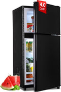 Mini Fridge with Freezer, 4.0 Cu. Ft. Double-Door Mini Refrigerator with 7-Level Adjustable Thermostat & Adjustable Glass Shelves, Compact Dorm Fridge 37 dB Low Noise for Bedroom, Apartment, Black