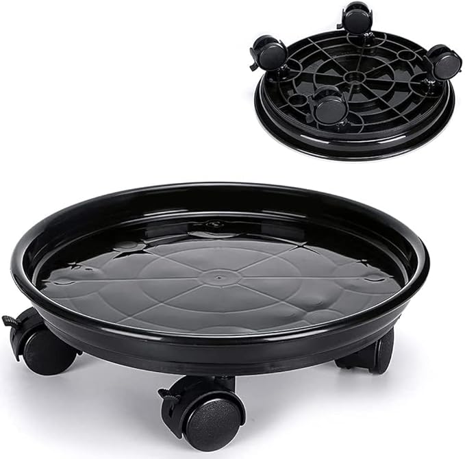 2 Pack Plant Caddy With Wheels 13inch,Round Potted Rolling Plant Stand With Wheels Heavy Duty Flower Pot Rack on Rollers Dolly Trolley Saucer Tray Pallet Plant Rollers with Wheels (13inch, Black)