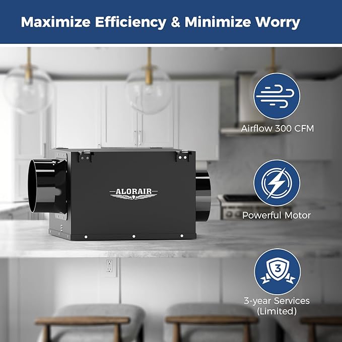 ALORAIR 6 Inch Inline Bathroom Exhaust Fan, 300 CFM Ultra Quiet Ventilation Fan for Bathroom, Attic, Kitchen, Garage – Powerful Airflow, Durable, Easy Installation