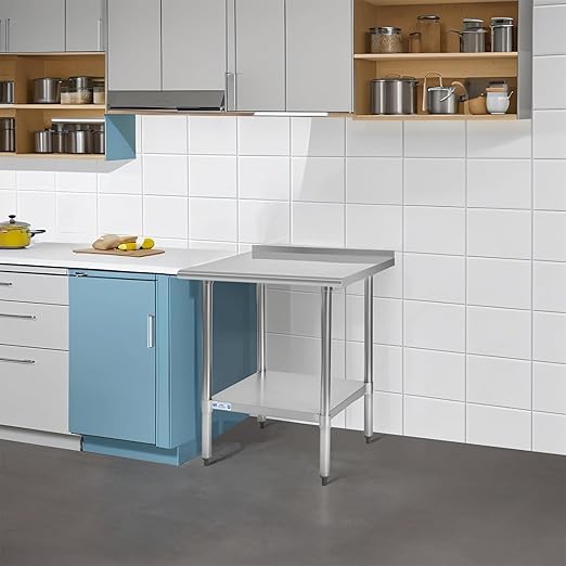 Hally Stainless Steel Table for Prep & Work 24 x 24 Inches, NSF Commercial Heavy Duty Table with Undershelf and Backsplash for Restaurant, Home and Hotel
