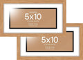 Homeforia 5x10 Business License Frame Wood, High End Natural Oak 5 x 10 Document Certificate Frames with Mat 4x9 inch, 10x5 Light Wooden Frames for Wall or Tabletop, Tempered Glass, Wall Kit, Set of 2
