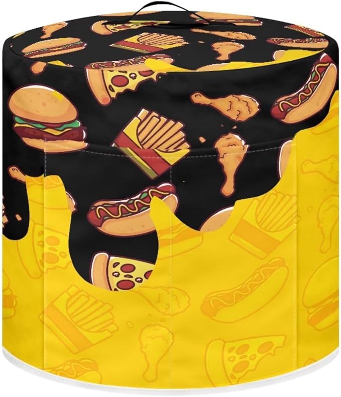 3 Quart Pressure Cooker Small Appliance Covers, Washable Dust Cover for Air Fryer Rice Cooker Kitchen Appliance Accessories with Storage Pockets, Pizza and Burger Print