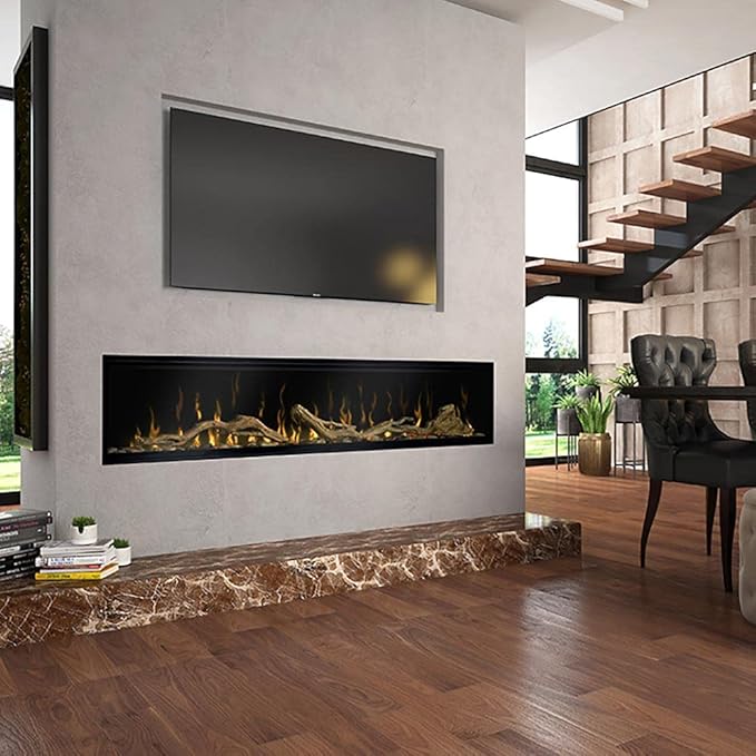 Dimplex IgniteXL 74 inch Built-in Linear Electric Fireplace with Driftwood and River Rock Accessories - Black, XLF74 & LF74DWS-KIT