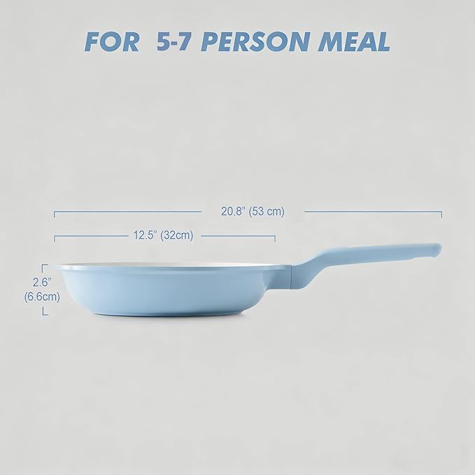 SENSARTE Nonstick Ceramic Frying Pan 12.5-Inch, Healthy Non Toxic Skillet, Induction Compatible Omelet Pan with Heat Resistant Handle, PFAS-Free, Blue