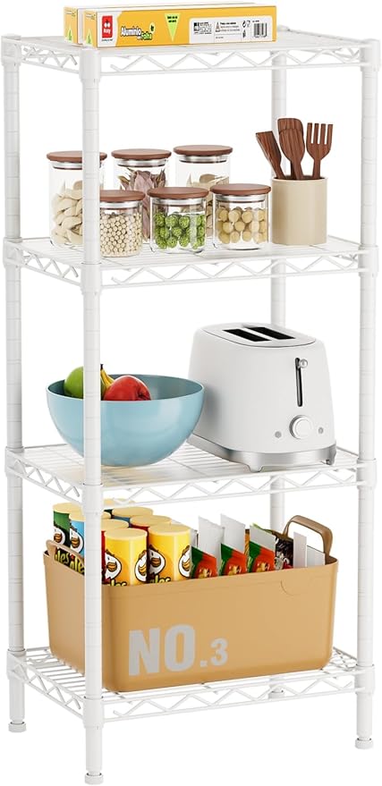 4 Tier Adjustable Storage Shelves Metal Utility Shelf Wire Shelving Unit Organizer Rack for Home Kitchen Office Bathroom Pantry Room 12" D x 18" W x 44.5" H