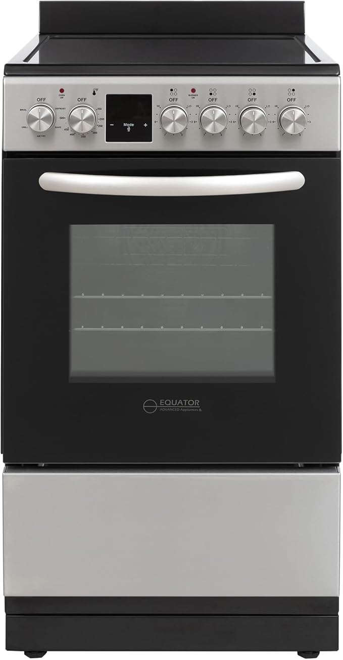 Equator ECR 204 20" Electric Range in STAINLESS – 4 Ceramic Burners, Convection Oven & Air Fry Function, Compact Freestanding Electric Stove for Apartments, Condos & Tiny Kitchens